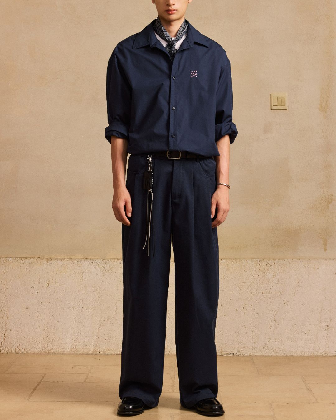 Rope ＆ Leather Tag Tuck Wide Pants　PT033