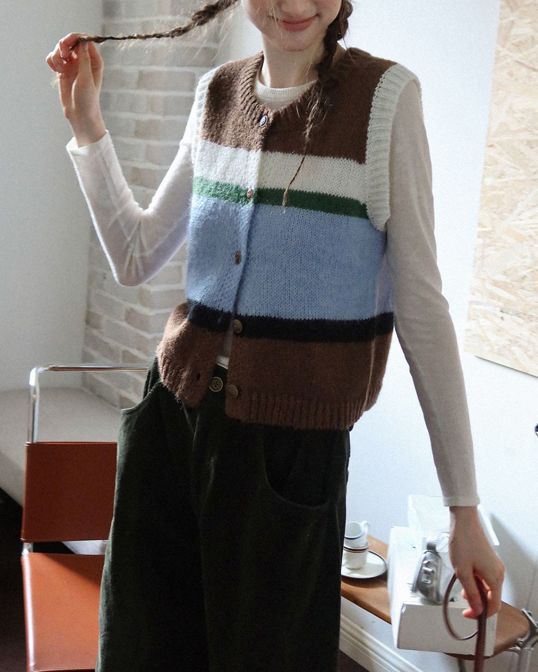 Contrast Color Knit Vest　KN019