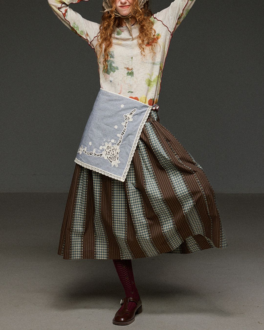 Check And Striped Contrast Color Skirt　SK007