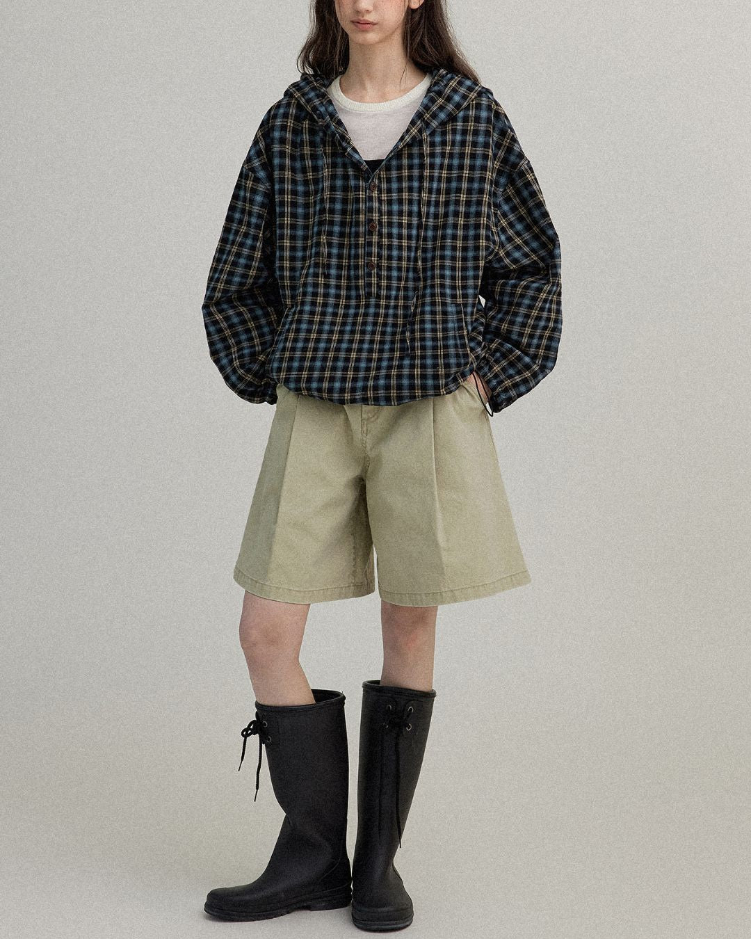 Striped ＆ Checked Hooded Shirt　LS010