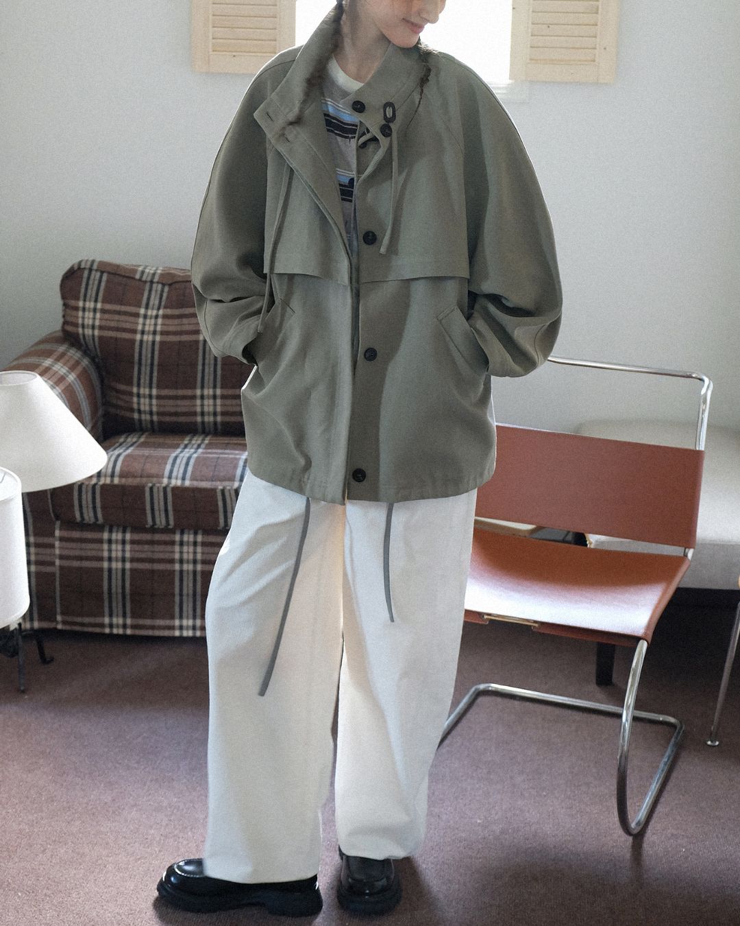 Stand Collar Drawstring Jacket　JK018