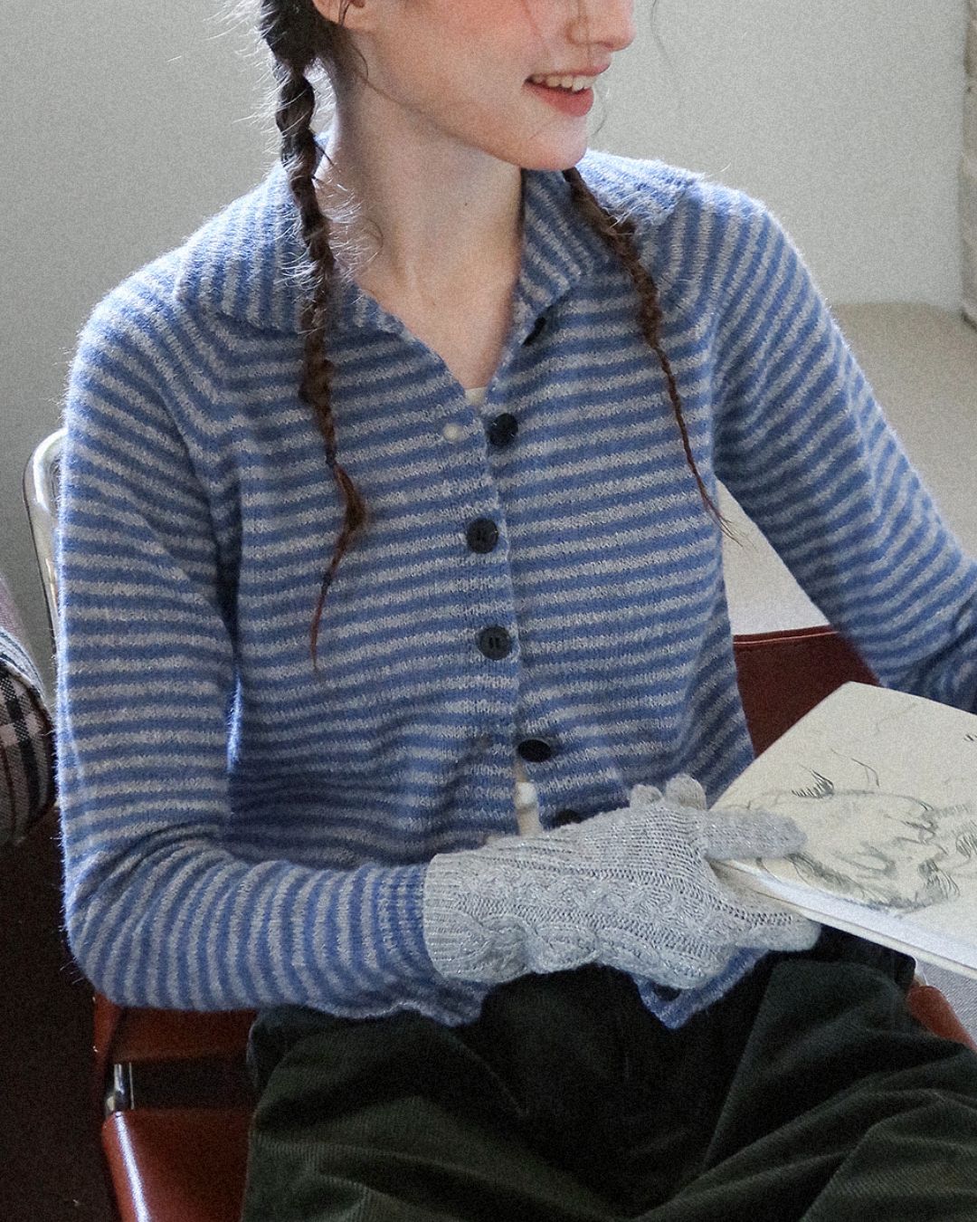 Collared Border Knit Cardigan　KN020