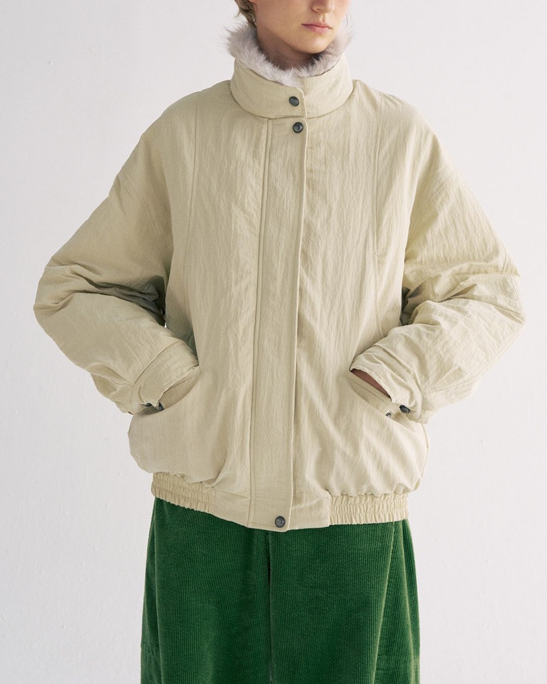 Detachable Fur Collar Quilted Jacket　JK078