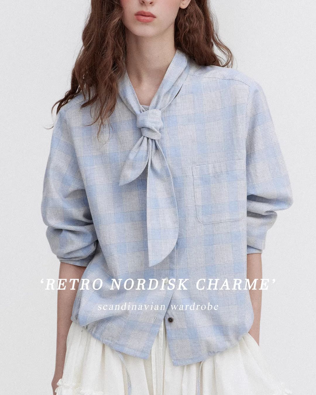 Bow Tie Ribbon Check Shirt　LS068