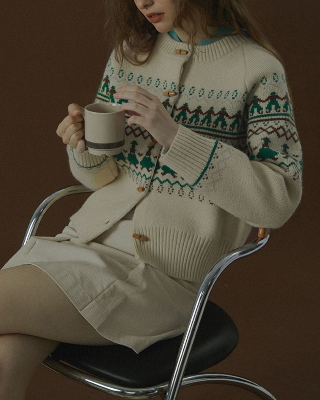 Fair Isle Retro Knit Cardigan　KN039