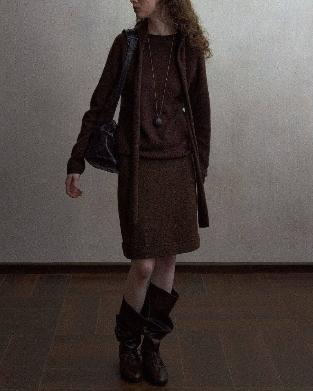 Basic Yak Wool Knit Hooded Scarf　HG001