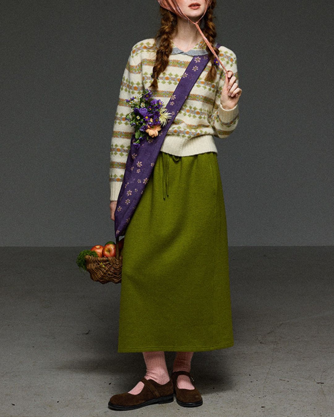 Retro Border Peter Pan Collar Jacquard Sweater　KN106
