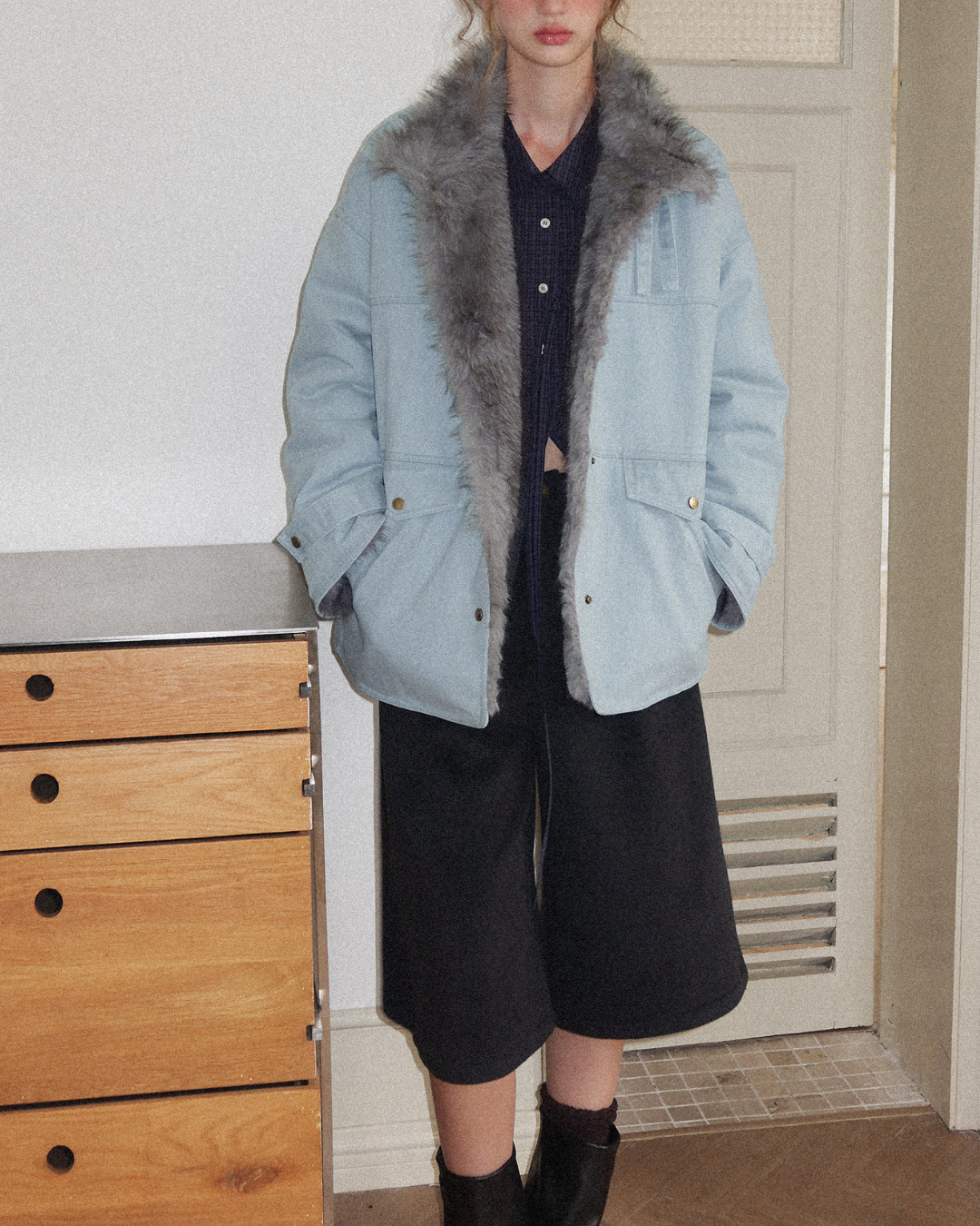 Vintage Fur-lined Denim Jacket　JK081