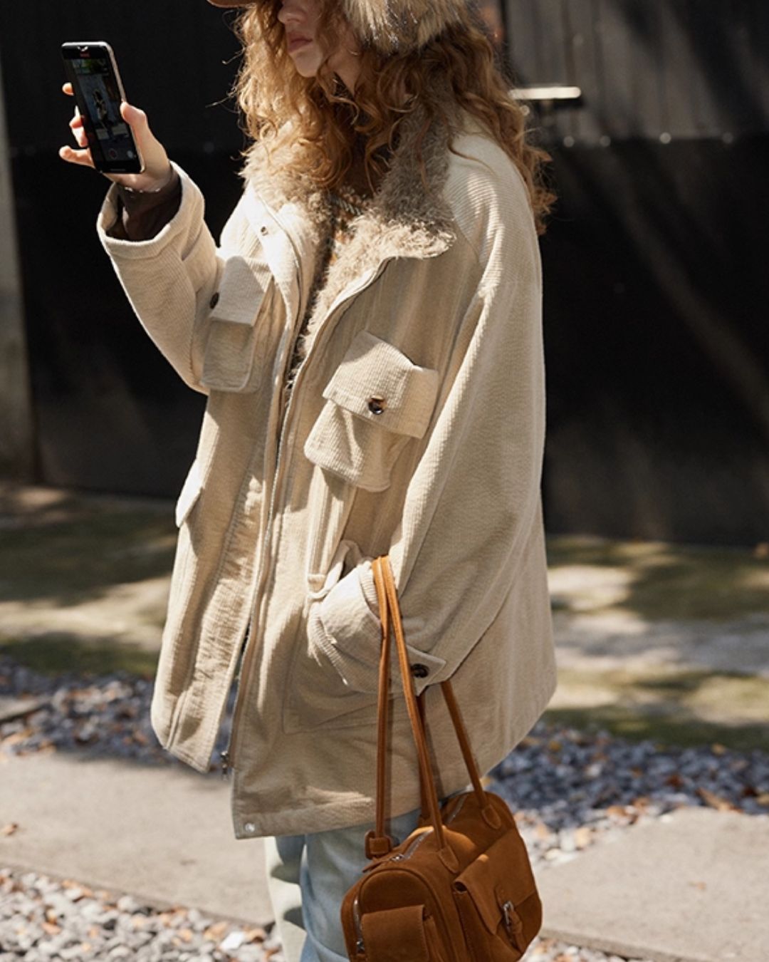 Fur-lined Corduroy Work Jacket　JK045