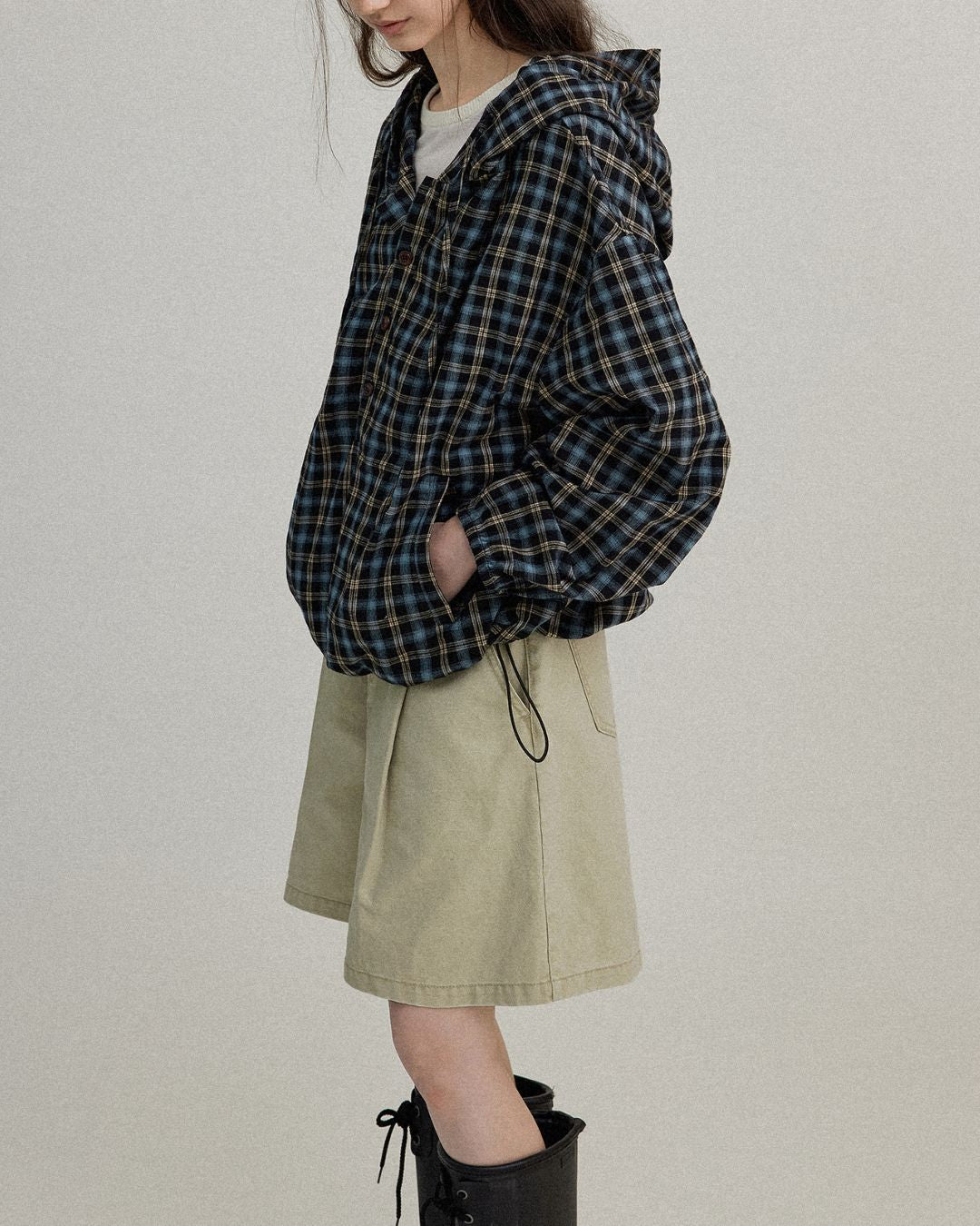 Striped ＆ Checked Hooded Shirt　LS010