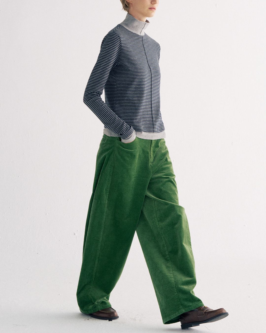 Color Block Faux Layer High Neck Knit　KN083