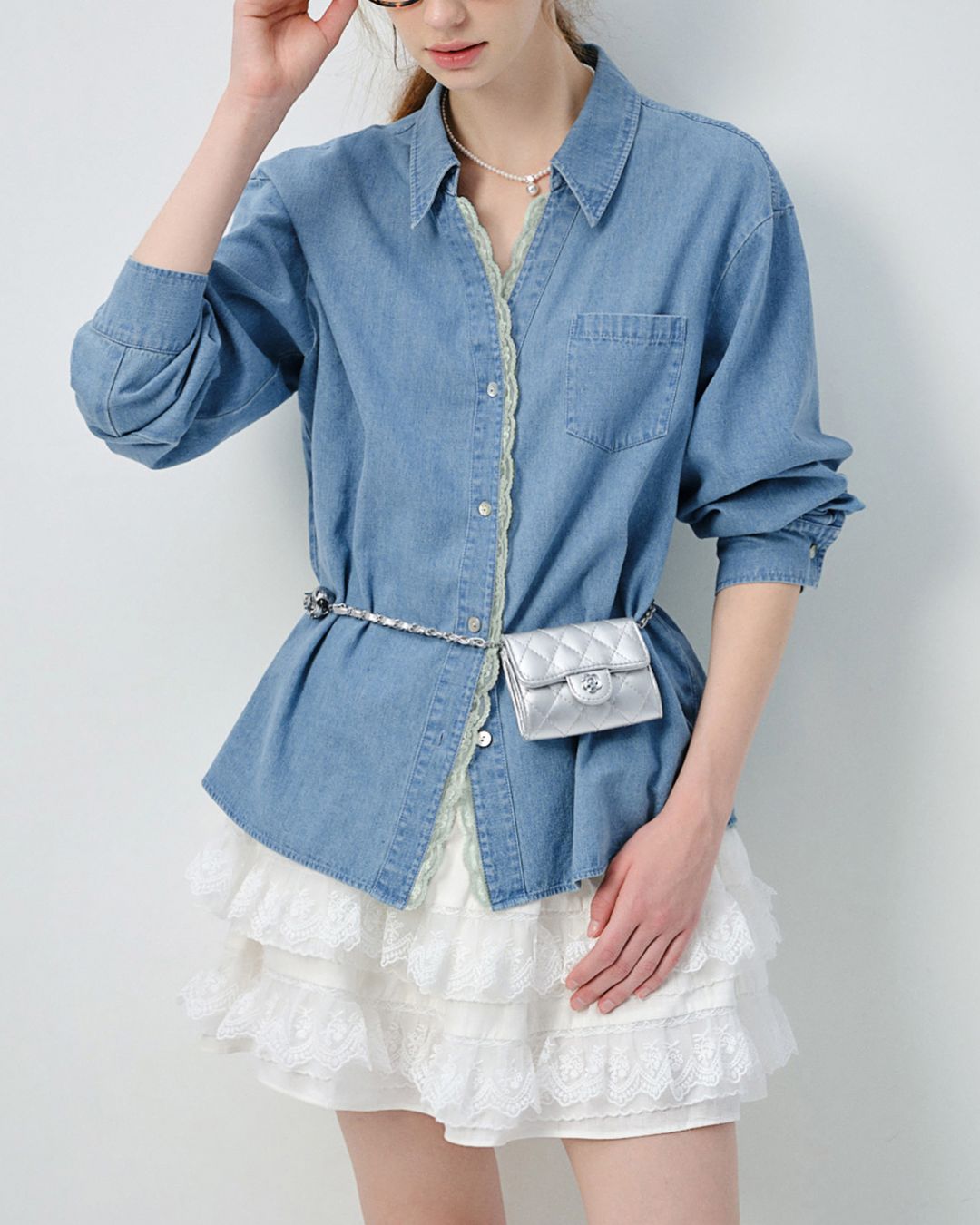 Lace V-neck French Shirt　LS033