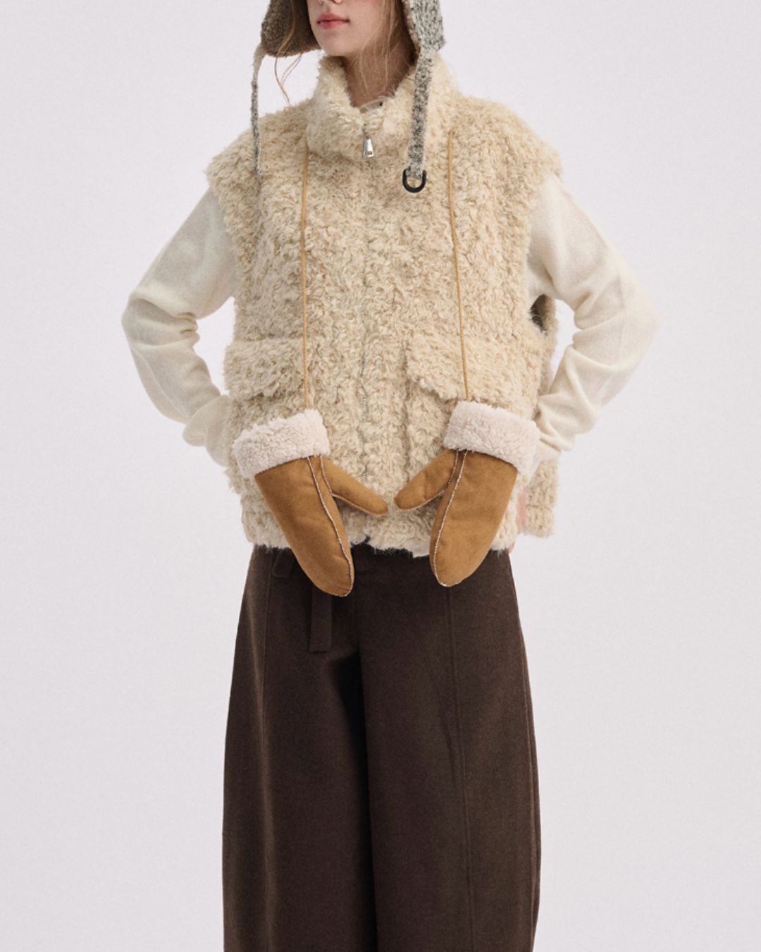 Stand Collar Boa Flap Pocket Vest　VT015