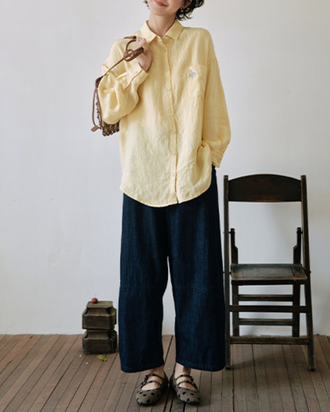 Drop Shoulder Striped Linen Shirt　LS042