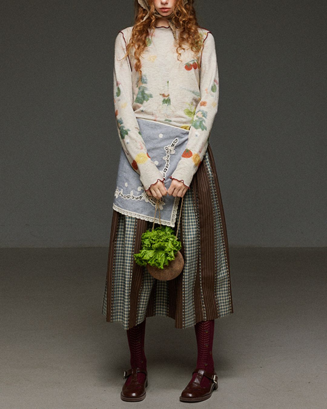 Check And Striped Contrast Color Skirt　SK007