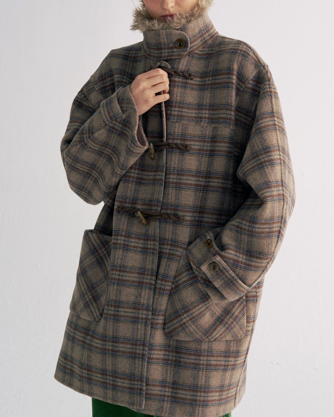 Stand Collar Duffle Check Coat　CT031