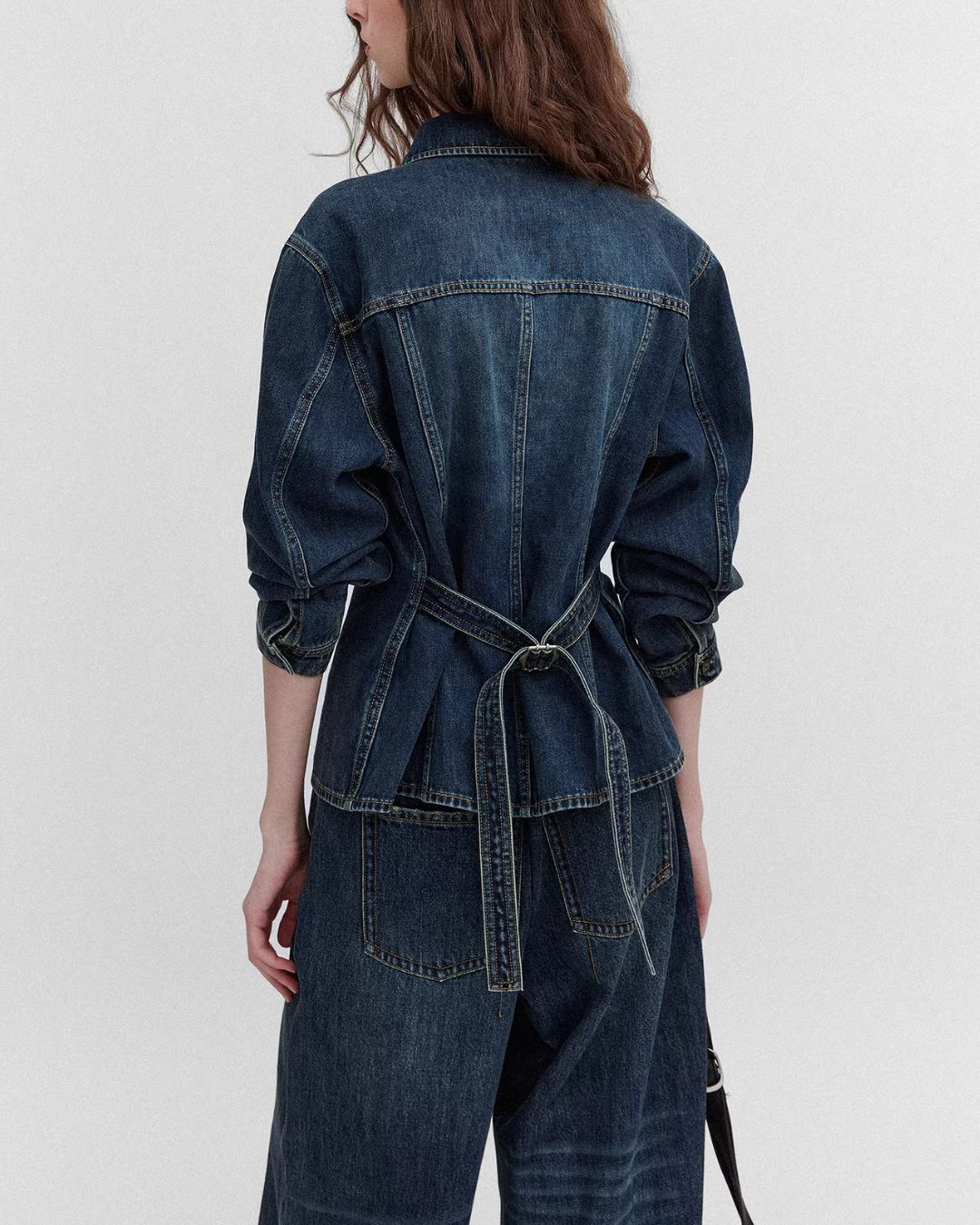 Washed Denim Shirt Jacket & Wide Denim Pants　JK091