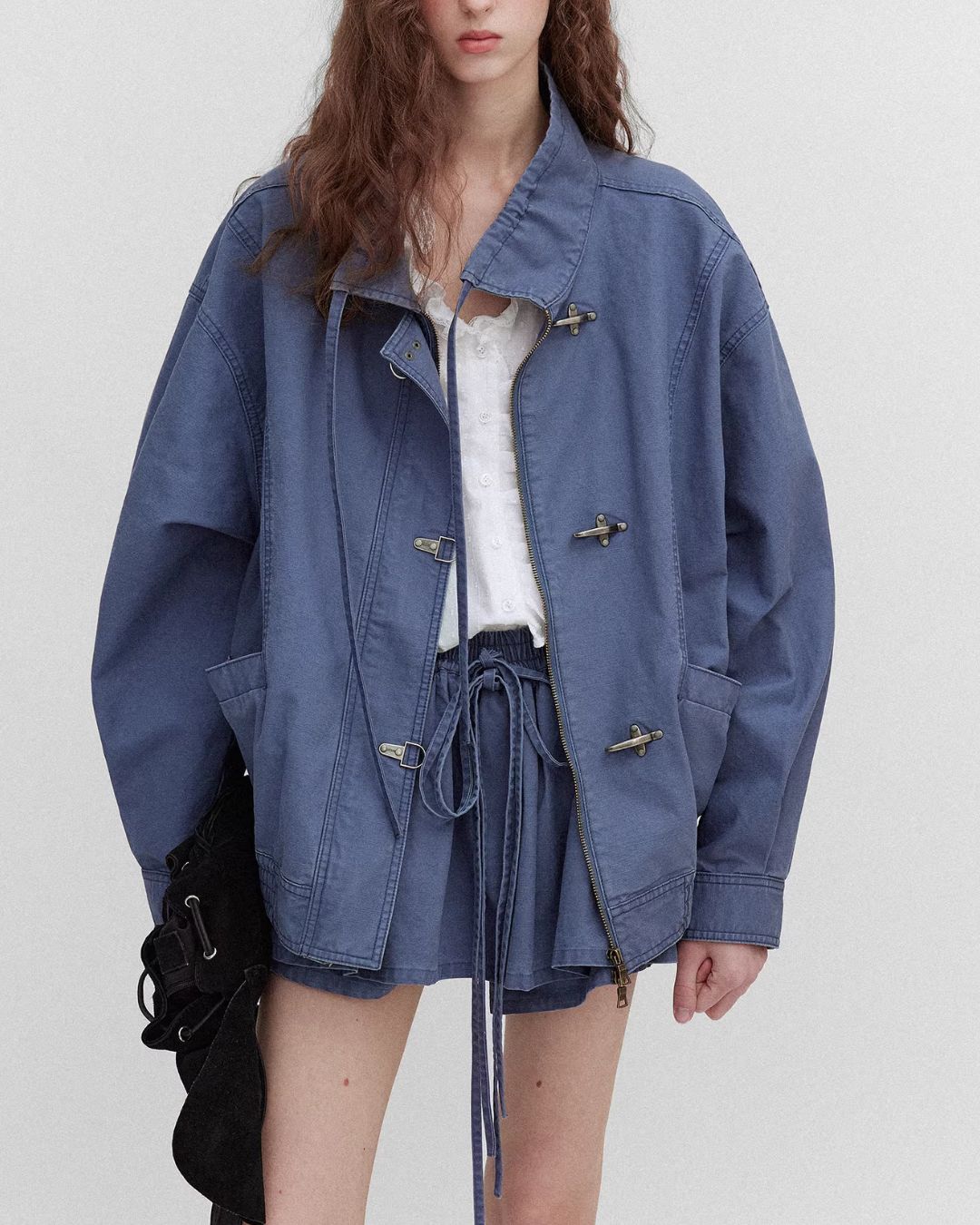 Vintage Metal Button Denim Jacket & Gathered Shorts　JK090