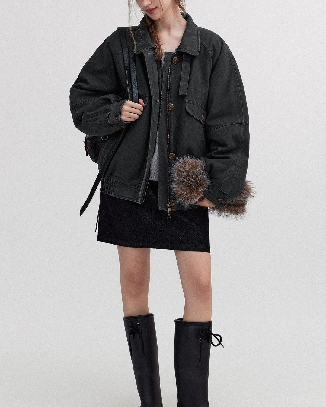 Fur Collar Padded Denim Jacket　JK058