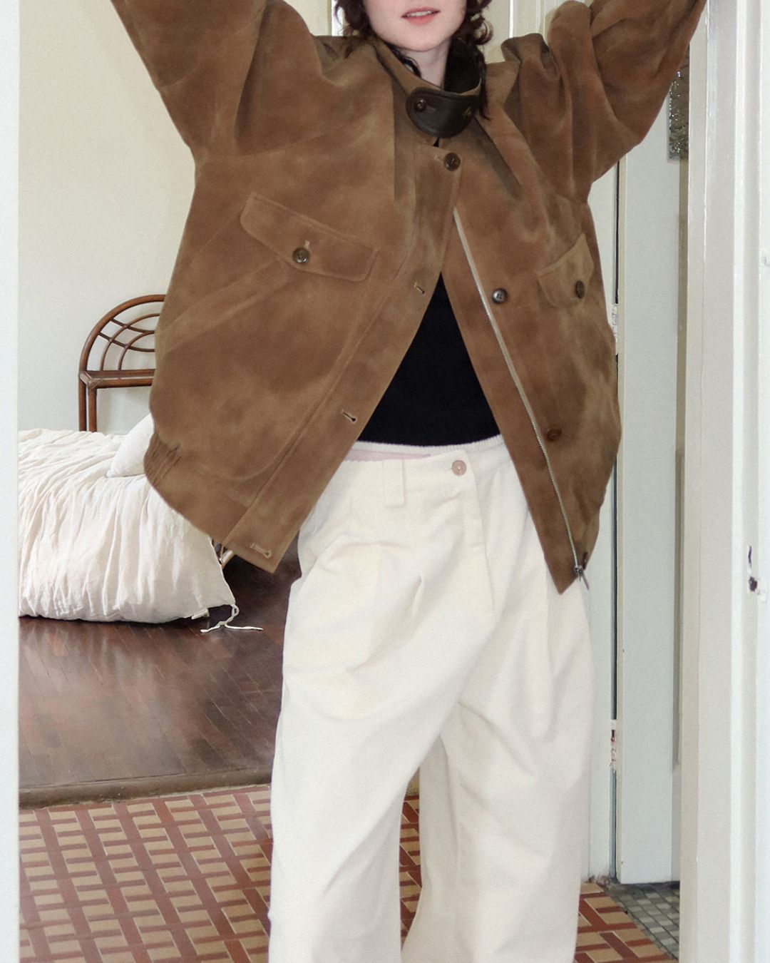 Leather Collar Suede Jacket　JK028