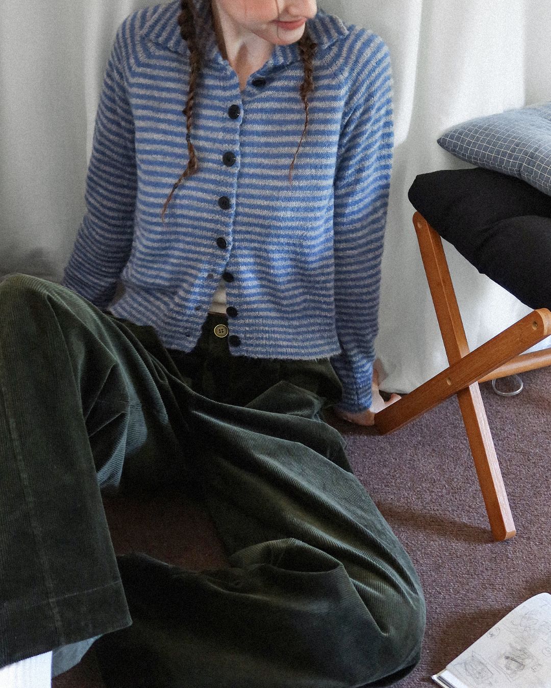 Collared Border Knit Cardigan　KN020