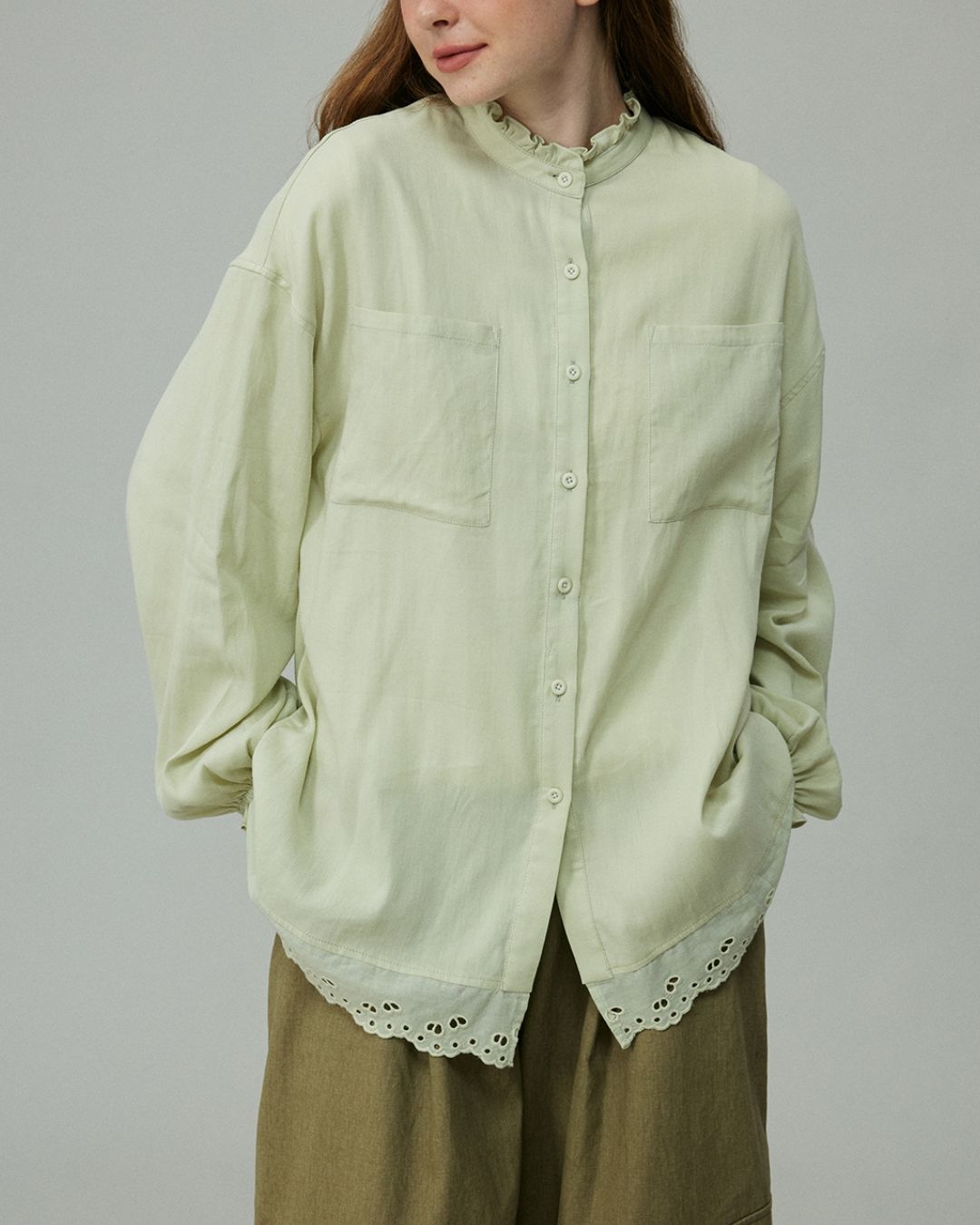 Stand Collar Frill Shirt　LS001