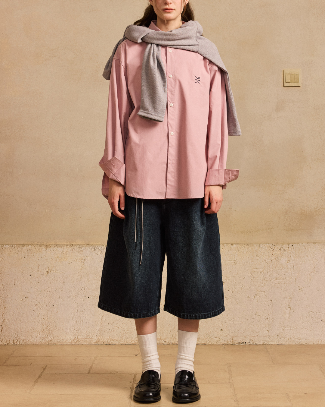 Chest Embroidered Casual Collar Shirt　LS047