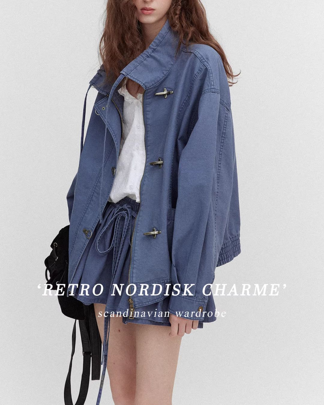 Vintage Metal Button Denim Jacket & Gathered Shorts　JK090
