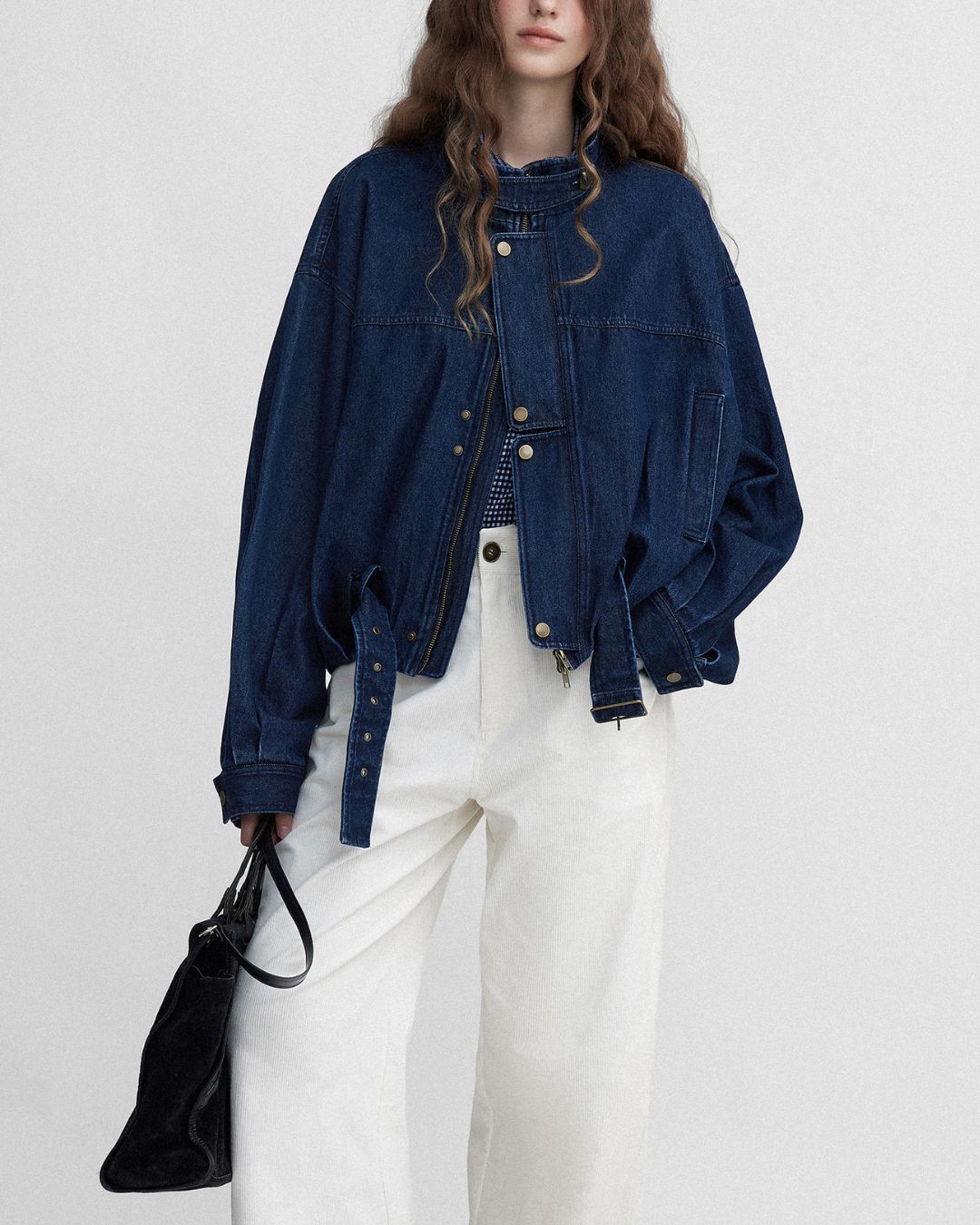 Belted Denim Cropped Jacket　JK026