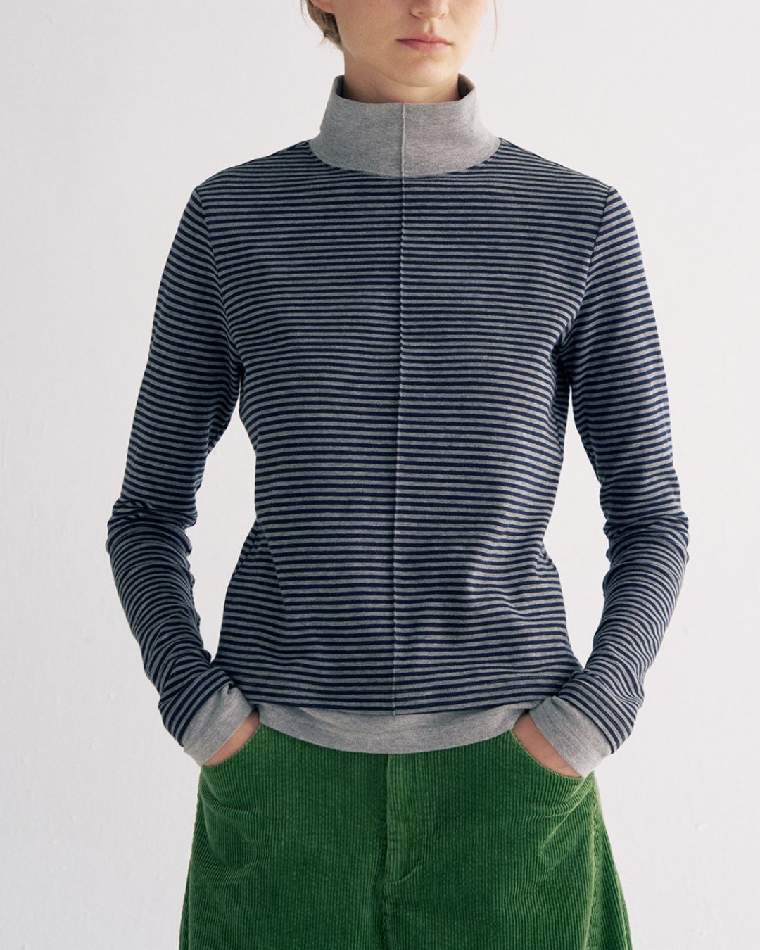 Color Block Faux Layer High Neck Knit　KN083
