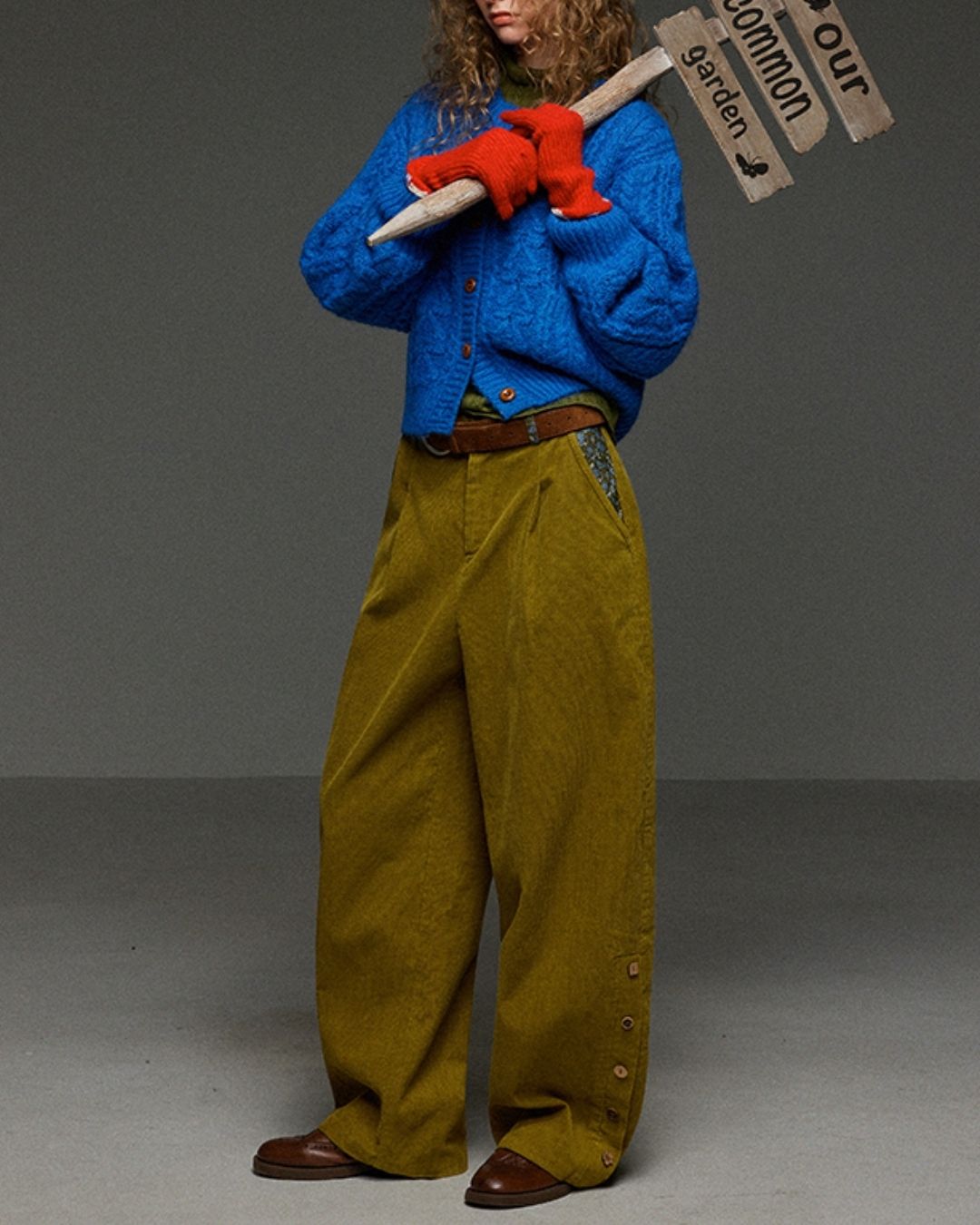 Corduroy Floral  Wide Pants　PT028