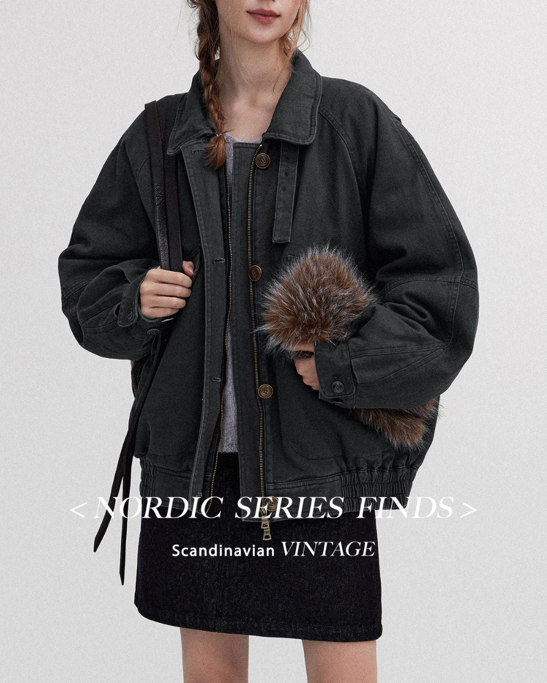 Fur Collar Padded Denim Jacket　JK058