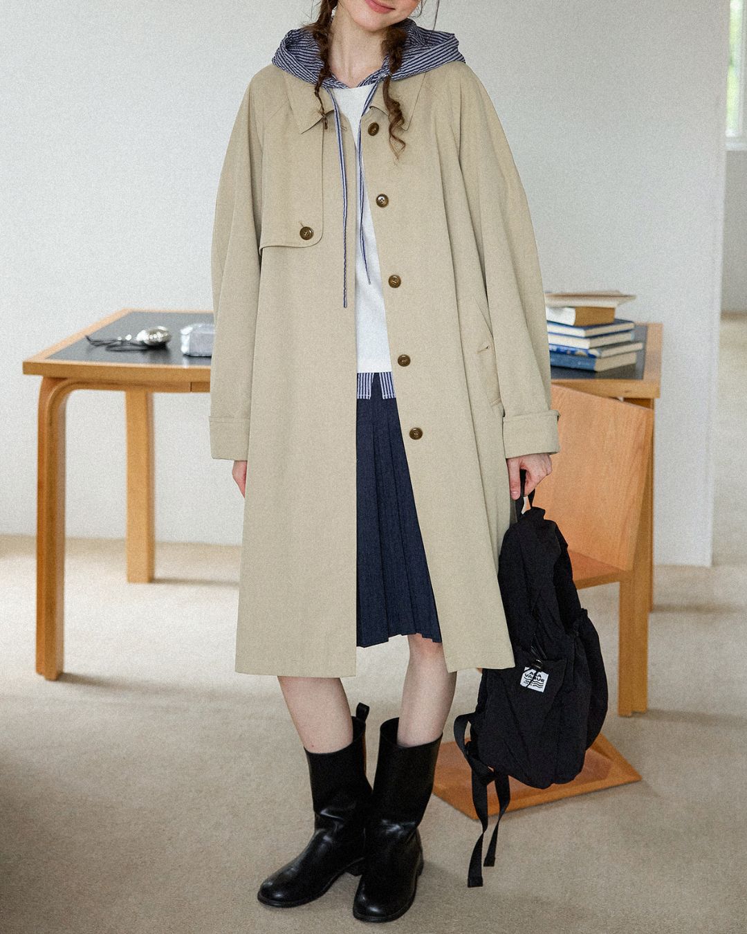 Back Pleated Trench Coat　CT001