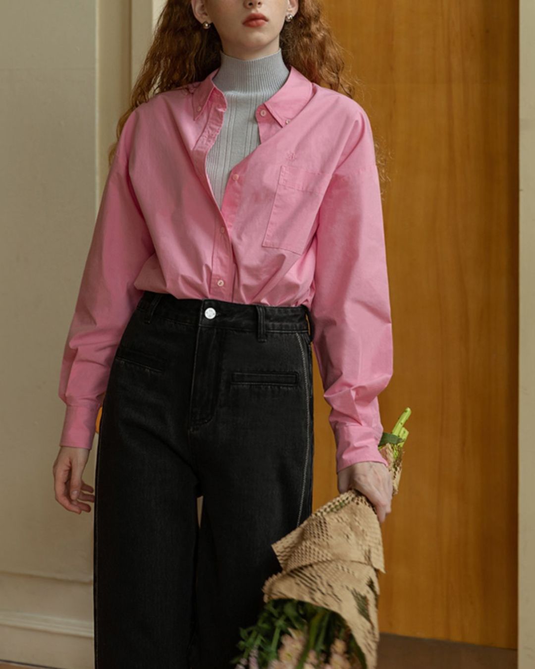 Back Half Button Collar Shirt　LS032