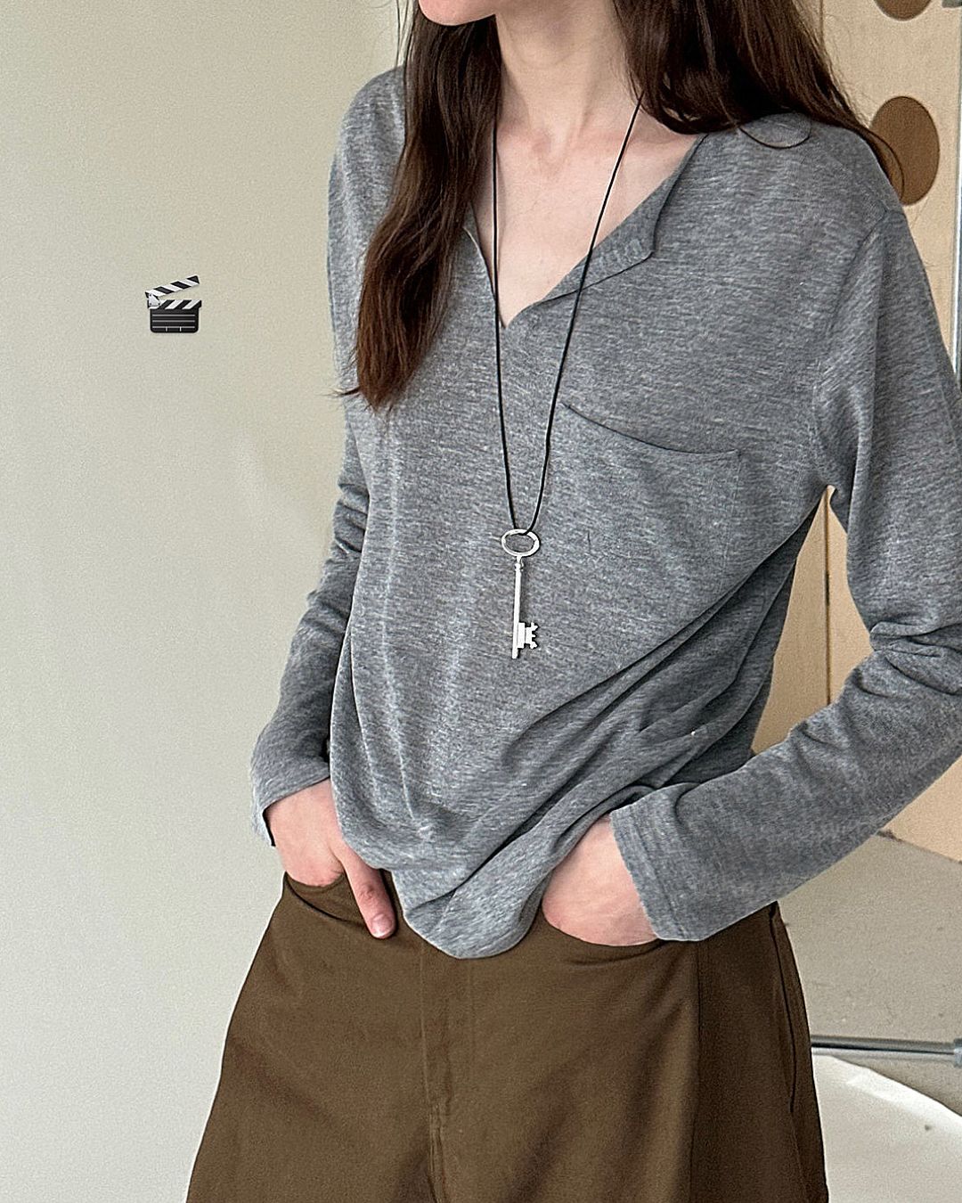 Natural Linen V-neck T-shirt　LT003