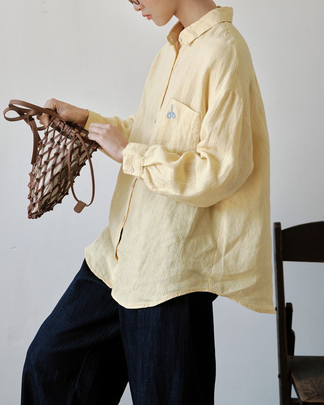 Drop Shoulder Striped Linen Shirt　LS042