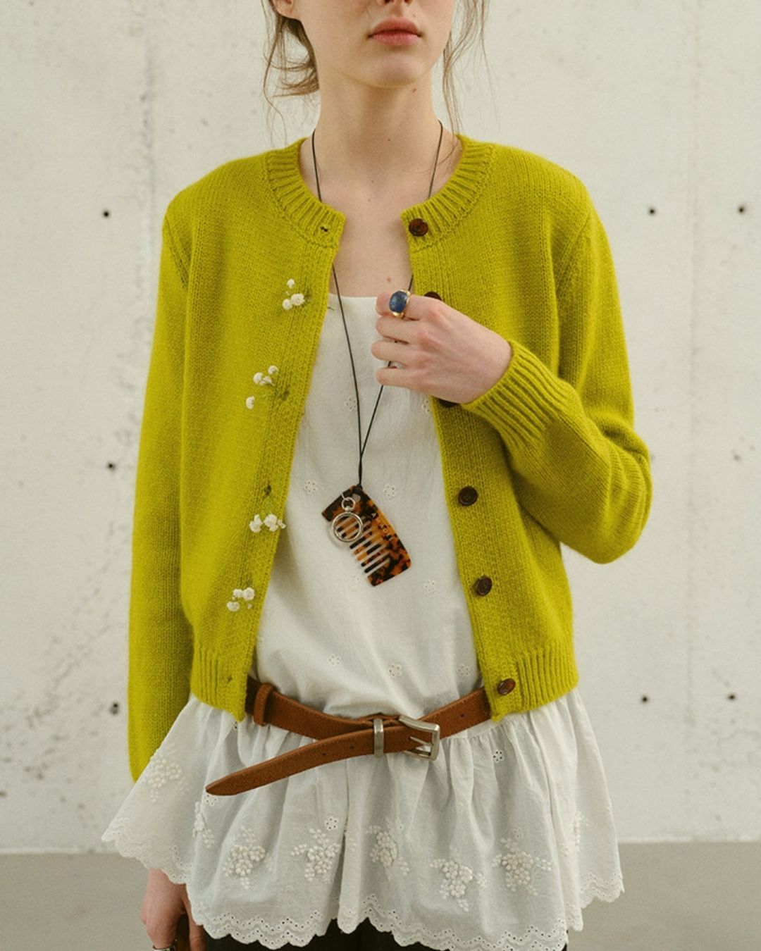 Round Neck Retro Fluffy Knit Cardigan　KN115
