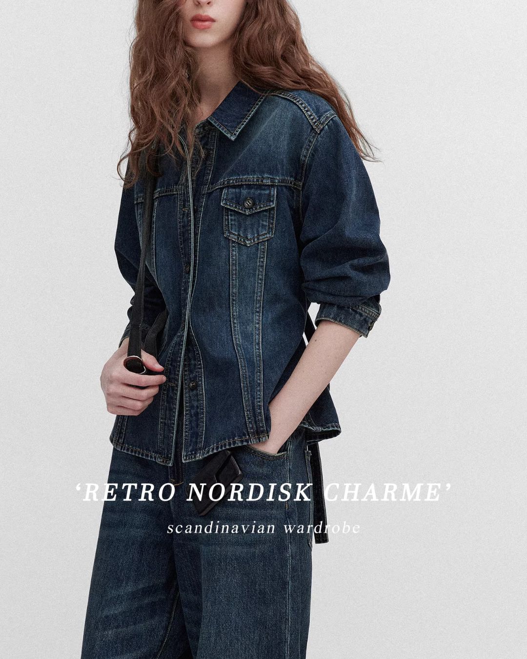 Washed Denim Shirt Jacket & Wide Denim Pants　JK091