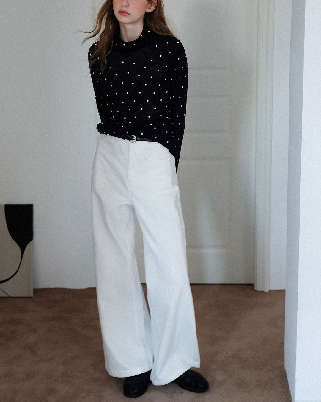 Airy High-neck Polka Dot Knit　KN037