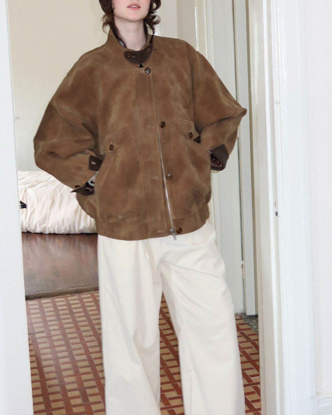 Leather Collar Suede Jacket　JK028