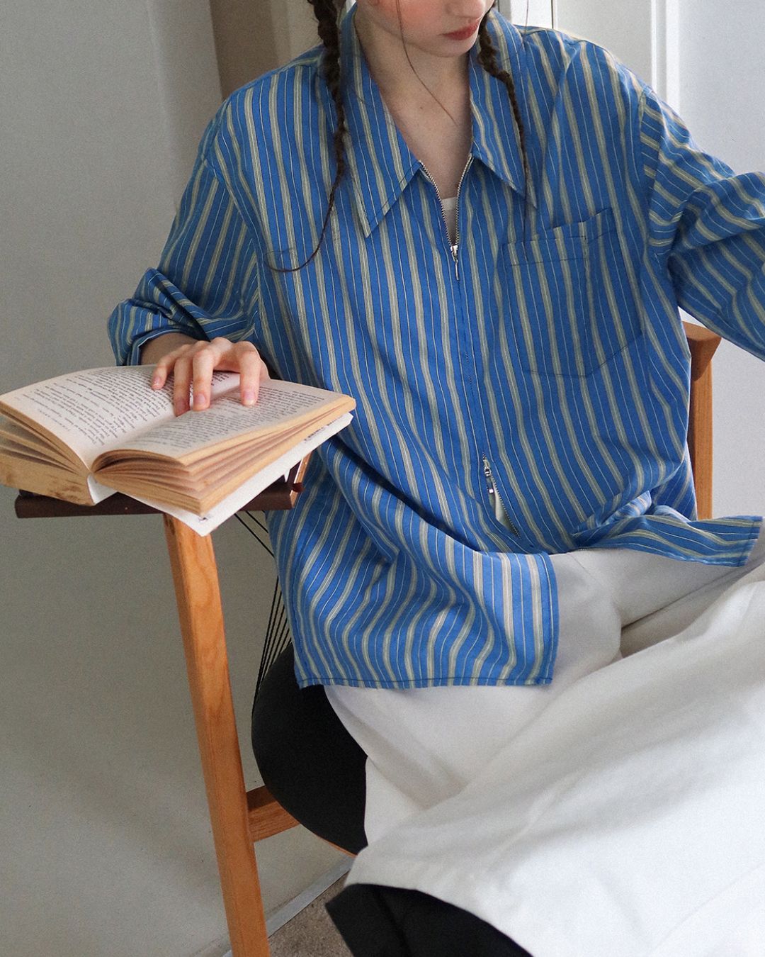 Double Zipper Striped Shirt　LS014