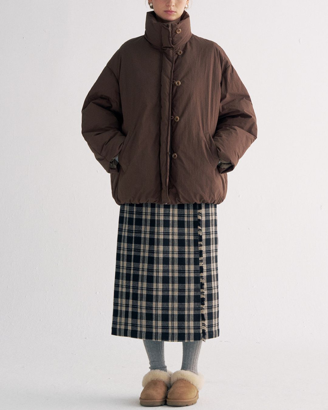 White Duck Down Gathered Jacket　JK079