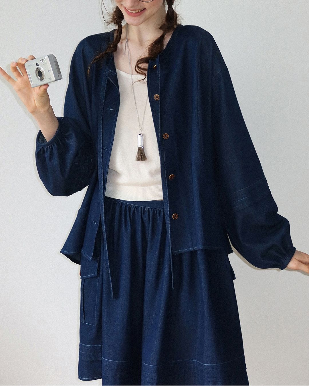 A-line Pleated Shirt ＆ Knee-length Skirt　LS011