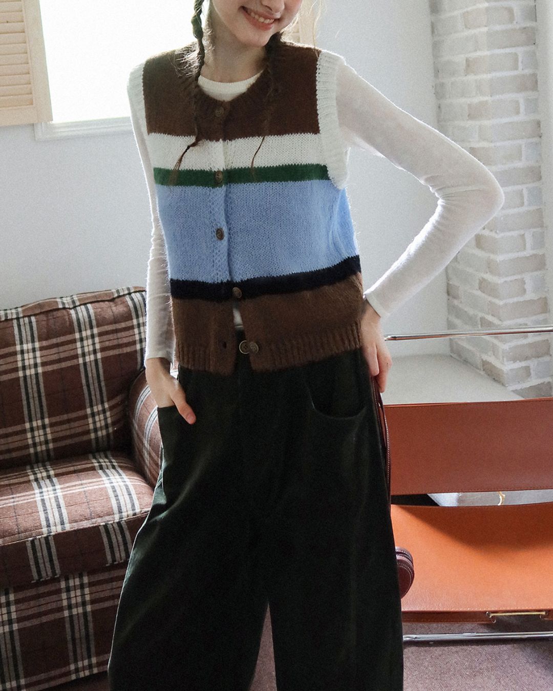 Contrast Color Knit Vest　KN019