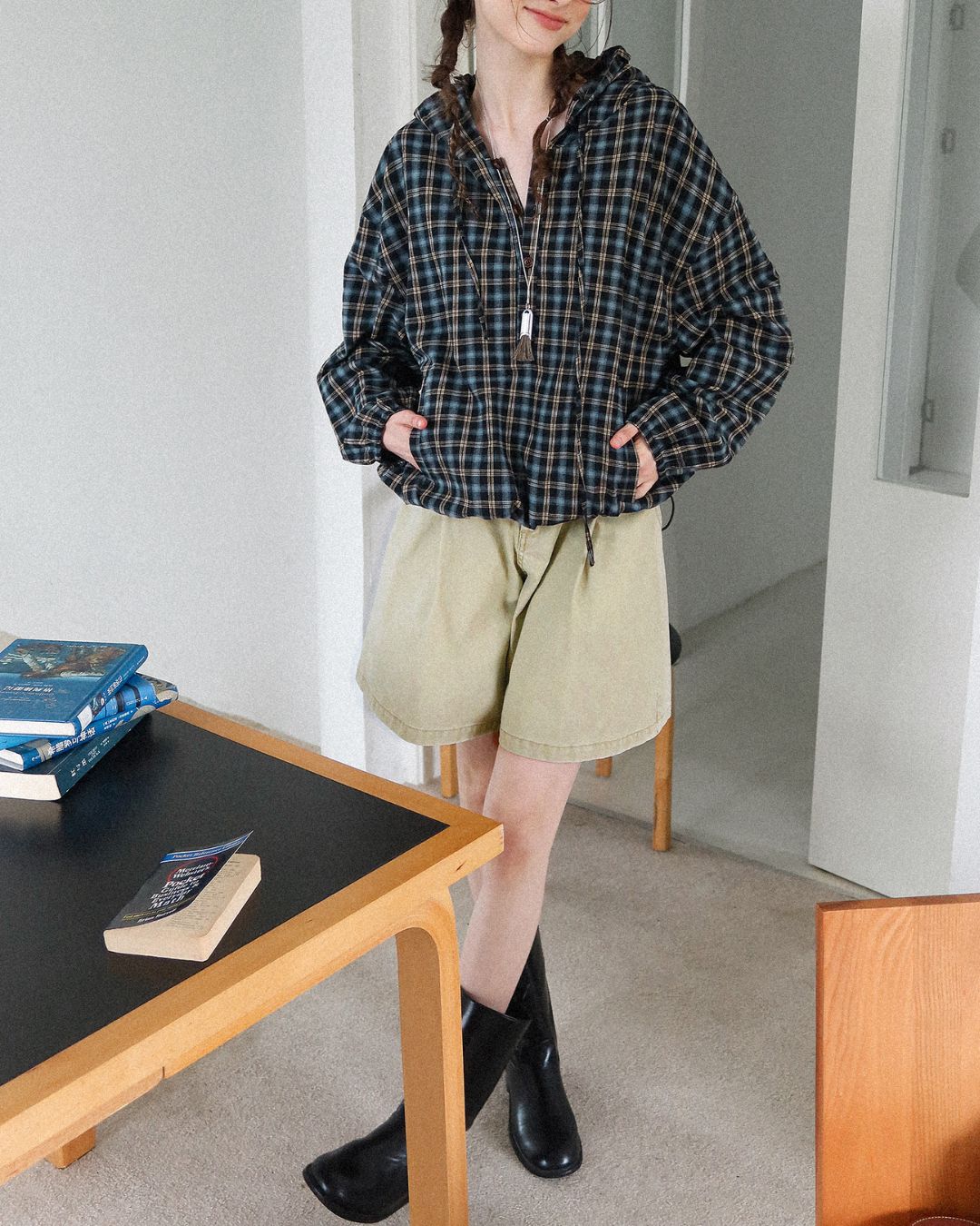 Striped ＆ Checked Hooded Shirt　LS010