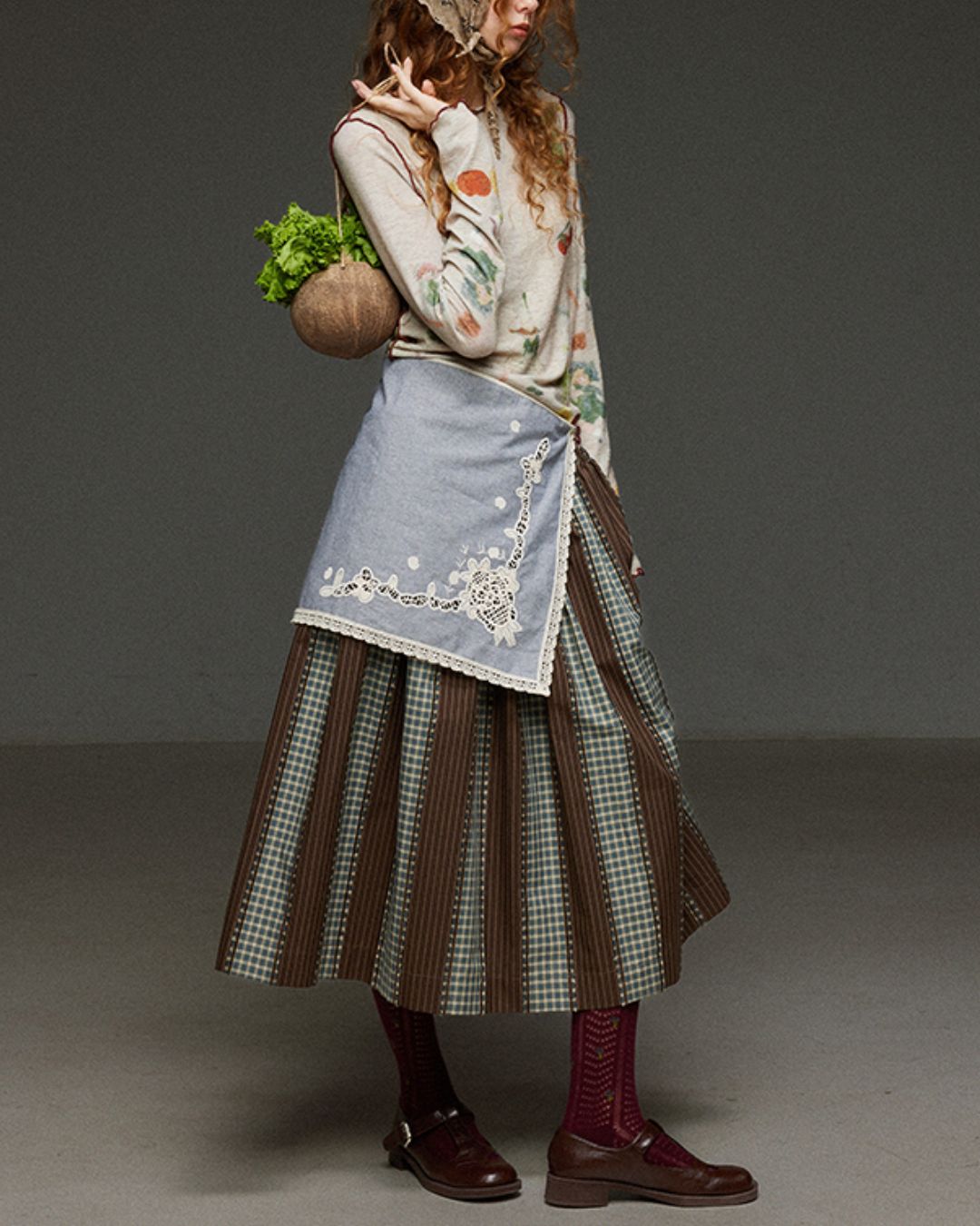 Check And Striped Contrast Color Skirt　SK007