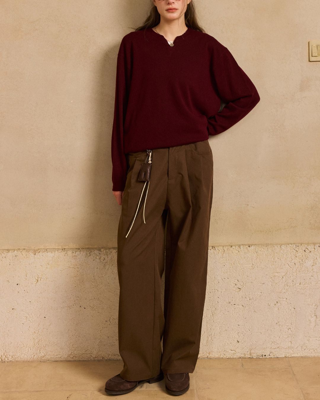 Rope ＆ Leather Tag Tuck Wide Pants　PT033