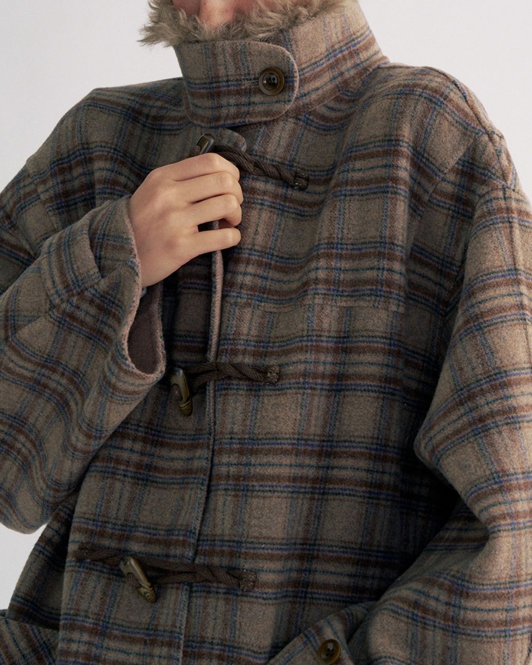 Stand Collar Duffle Check Coat　CT031
