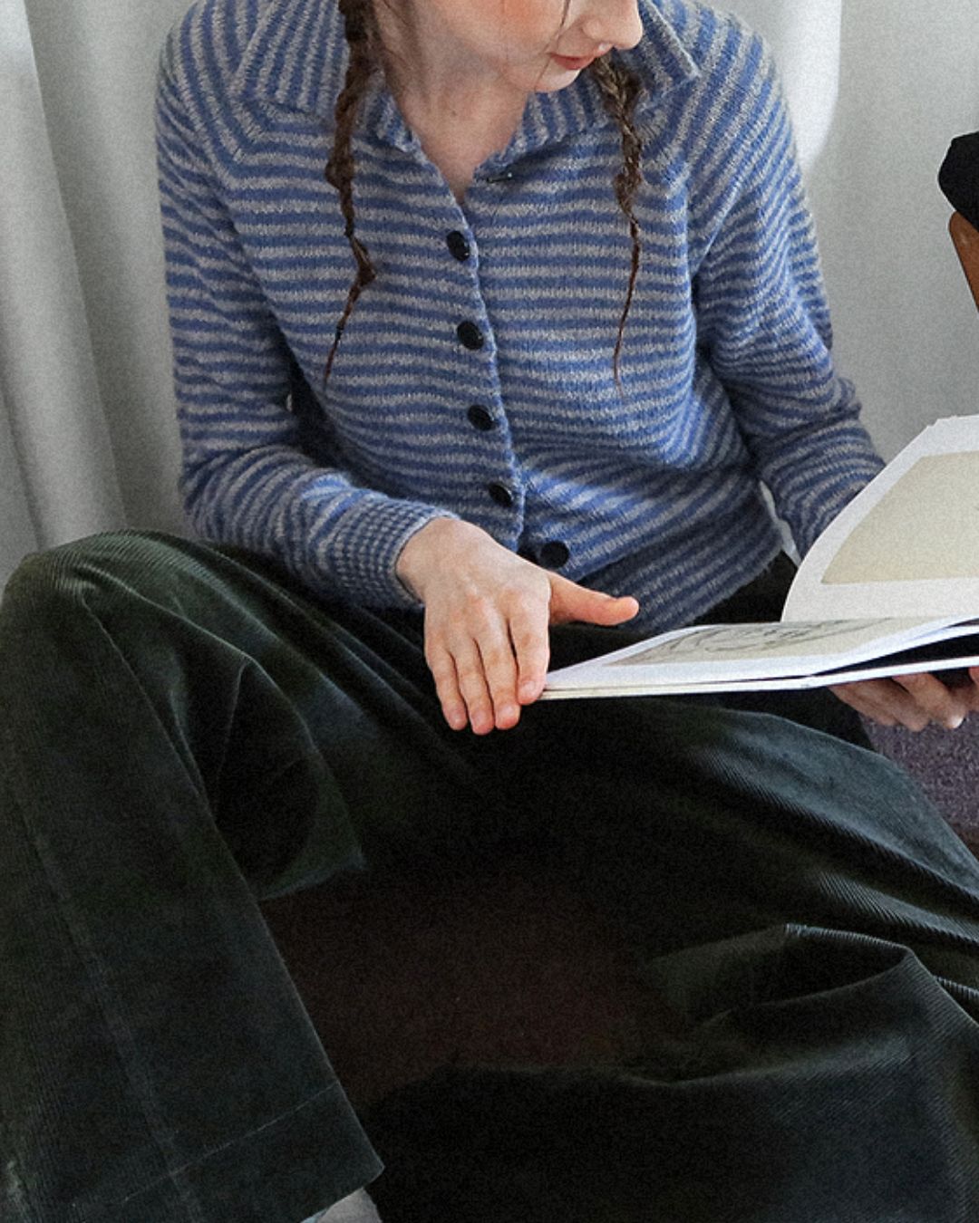 Collared Border Knit Cardigan　KN020