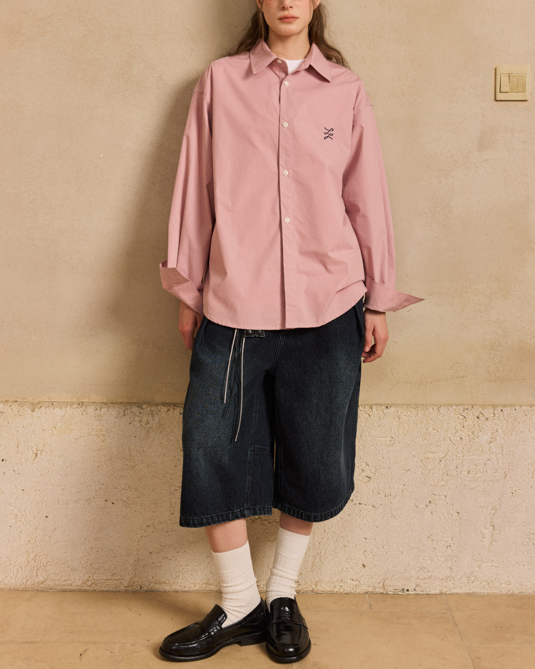 Chest Embroidered Casual Collar Shirt　LS047